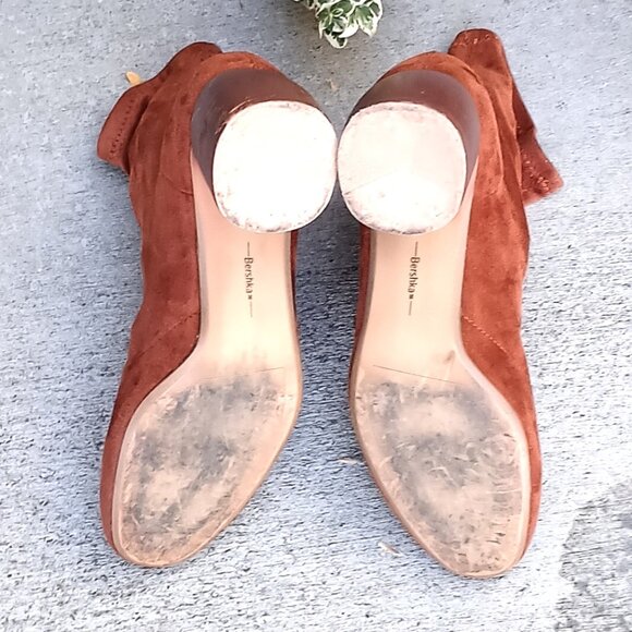 Bershka Burnt Orange Brown Faux Suede Fabric Sock Pull-On Sculpted Heel Booties - Picture 8 of 13